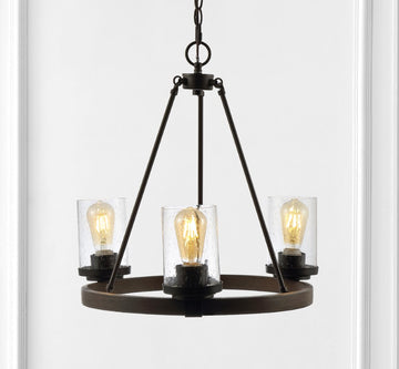 Coronet 20" 3-Light Iron/Seeded Glass Rustic Farmhouse LED Chandelier - JONATHAN Y